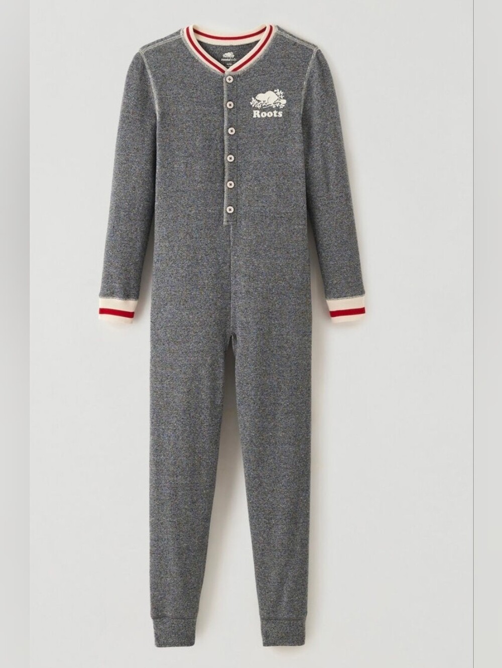 Roots Grey One-Piece Thermal Jumpsuit | Size Small | 100% Cotton